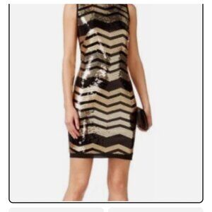 Vince Camuto Black and Gold Sequin Party Dress